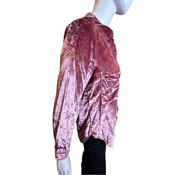 Pilcro Anthropologie Relaxed Velvet Button Down Pink Mauve Shirt Size Small - Picture 4 of 13